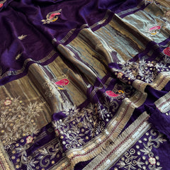 Gajji Silk Banarasi Saree with Zardozi & Pearl Detailing