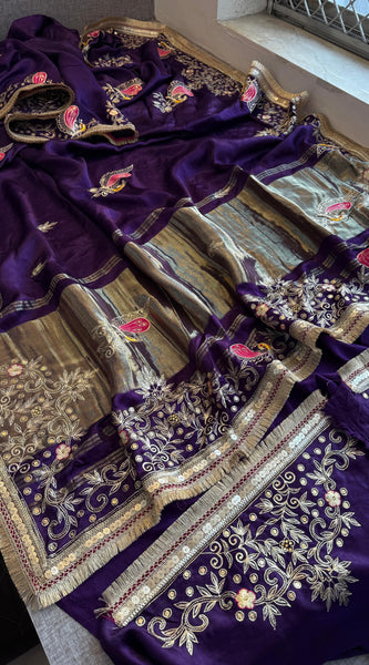 Gajji Silk Banarasi Saree with Zardozi & Pearl Detailing
