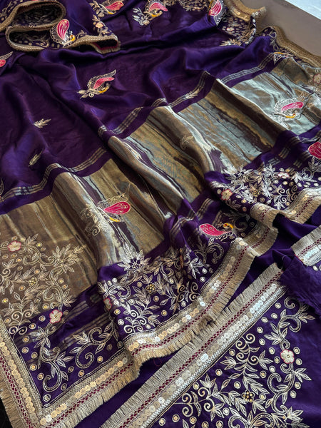 Gajji Silk Banarasi Saree with Zardozi & Pearl Detailing