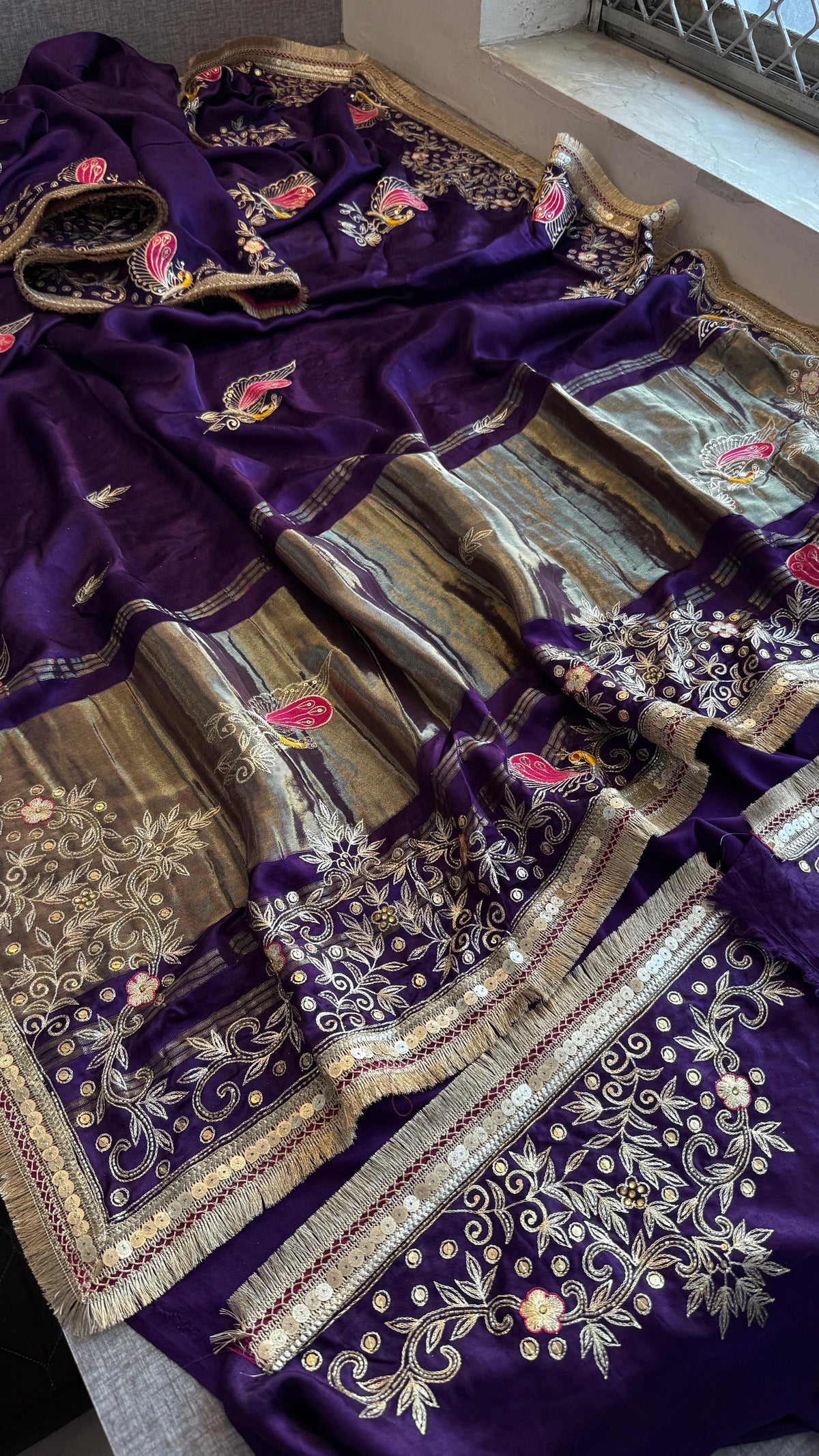 Gajji Silk Banarasi Saree with Zardozi & Pearl Detailing