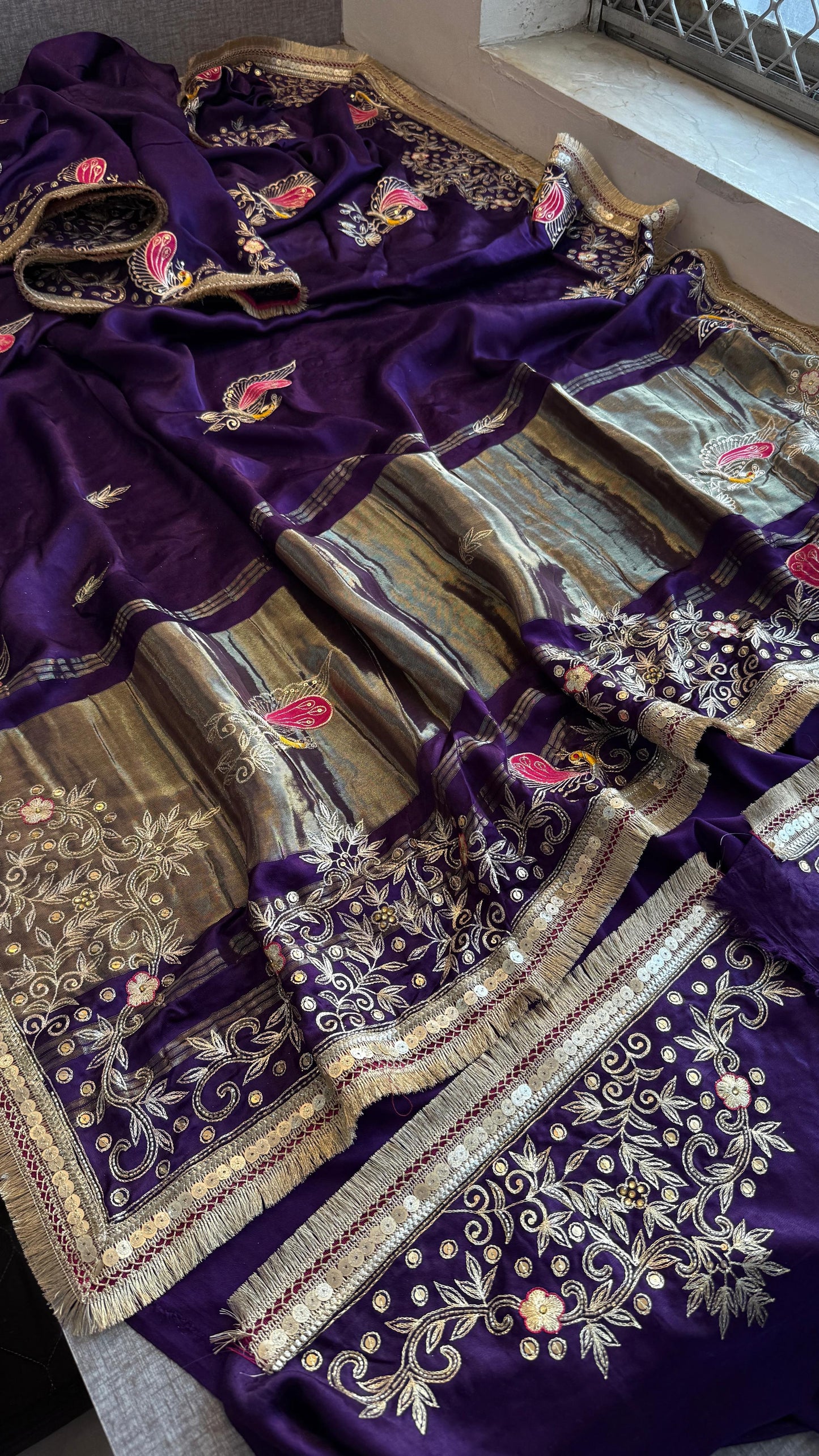 Sequins Resham And Kutdana On Gajji Silk Lakdi Patta · 40 Artisan Hours of work · The Mehfil Edit