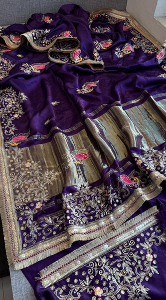 Gajji Silk Banarasi Saree with Zardozi & Pearl Detailing
