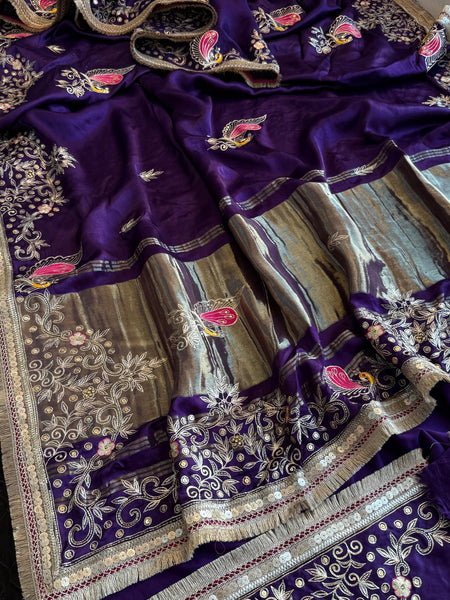 Gajji Silk Banarasi Saree with Zardozi & Pearl Detailing