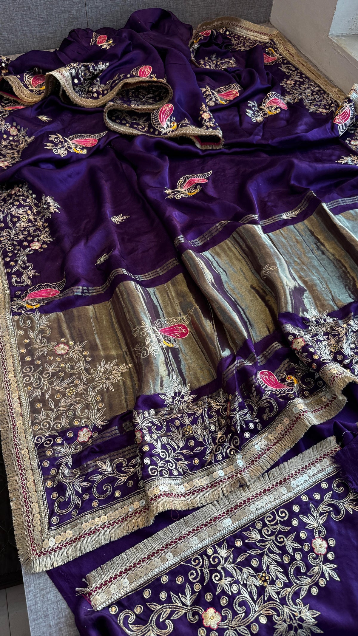 Gajji Silk Banarasi Saree with Zardozi & Pearl Detailing