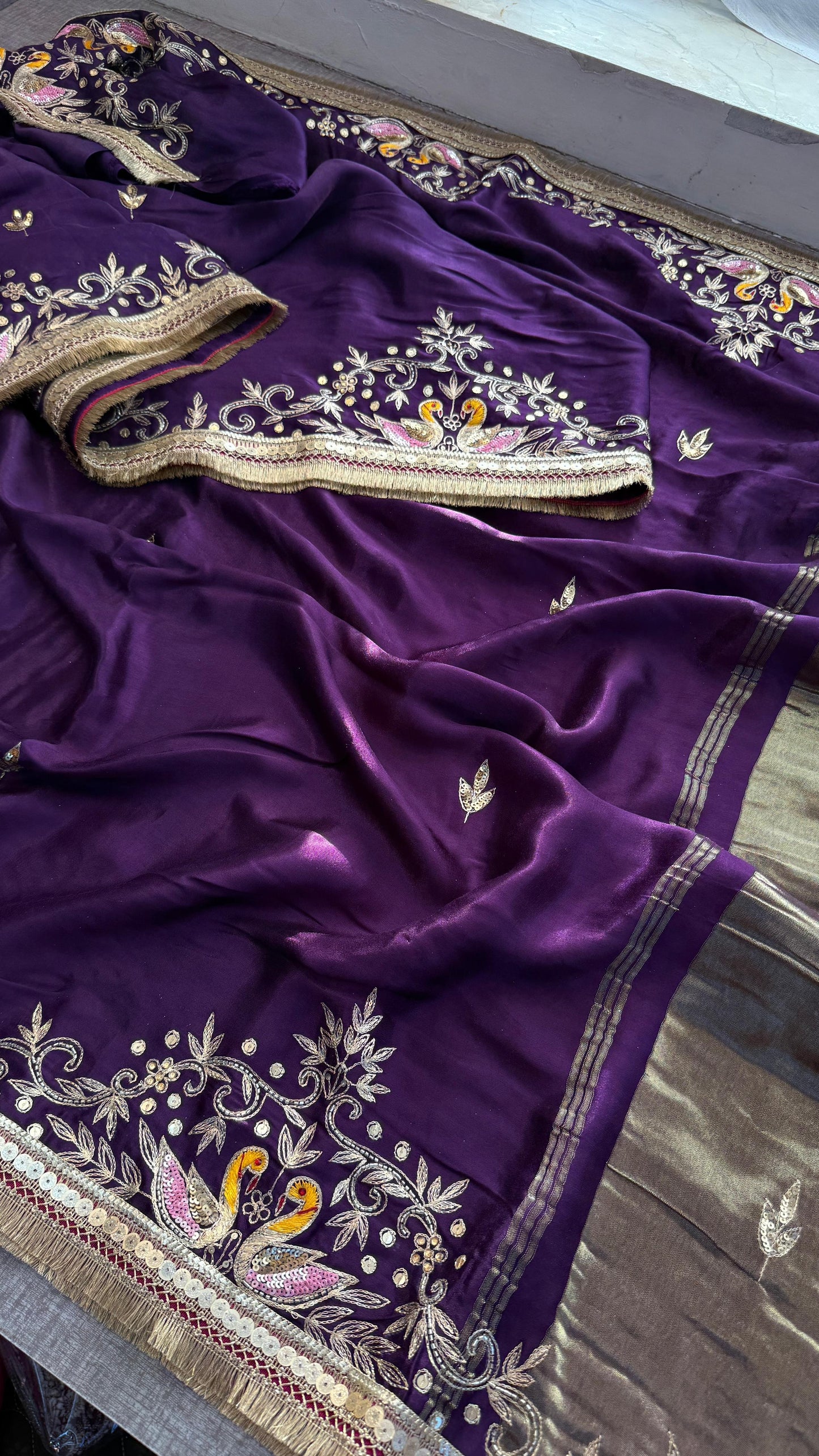 Sequins Resham And Kutdana On Gajji Silk Lakdi Patta · 40 Artisan Hours of work · The Mehfil Edit