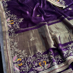 Gajji Silk Banarasi Saree with Zardozi & Pearl Detailing