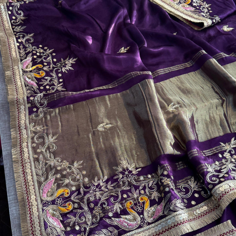 Gajji Silk Banarasi Saree with Zardozi & Pearl Detailing