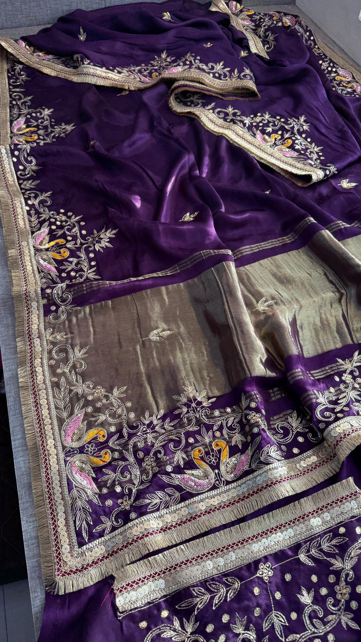 Gajji Silk Banarasi Saree with Zardozi & Pearl Detailing