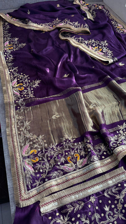Sequins Resham And Kutdana On Gajji Silk Lakdi Patta · 40 Artisan Hours of work · The Mehfil Edit