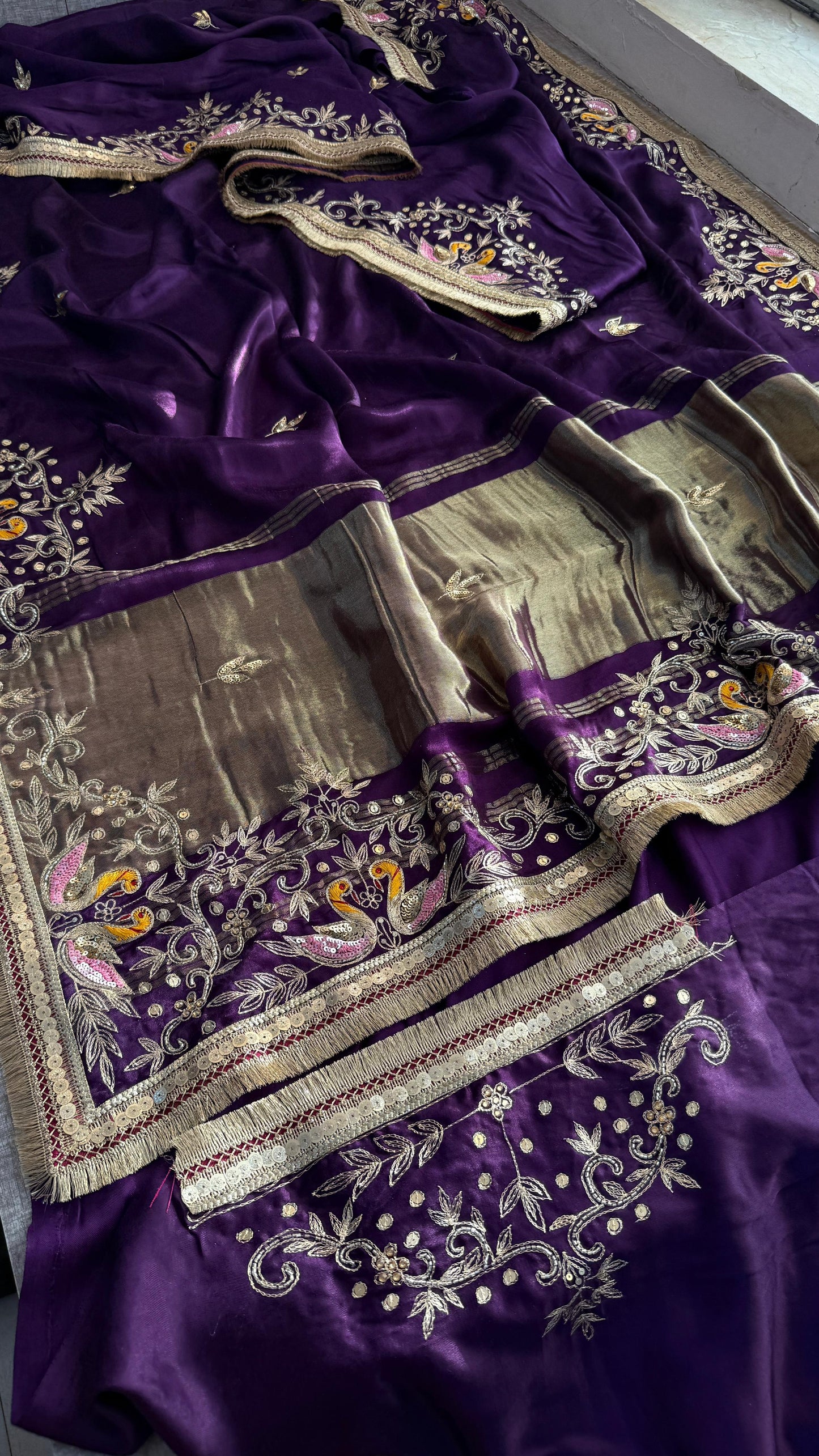 Sequins Resham And Kutdana On Gajji Silk Lakdi Patta · 40 Artisan Hours of work · The Mehfil Edit