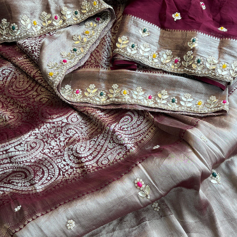 Khaddi Georgette Banarasi Silk Saree with Zardozi & Gotapatti Detailing