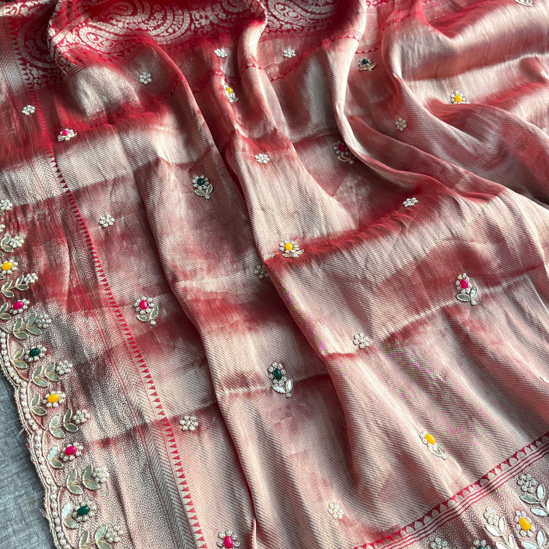 Khaddi Georgette Banarasi Silk Saree with Zardozi & Gotapatti Detailing