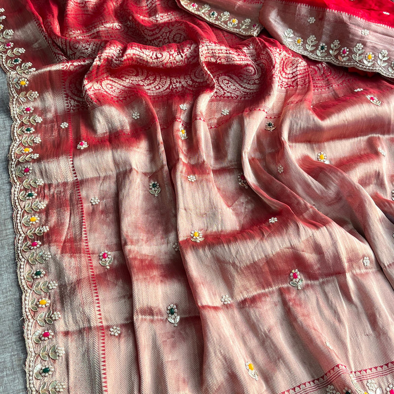 Khaddi Georgette Banarasi Silk Saree with Zardozi & Gotapatti Detailing
