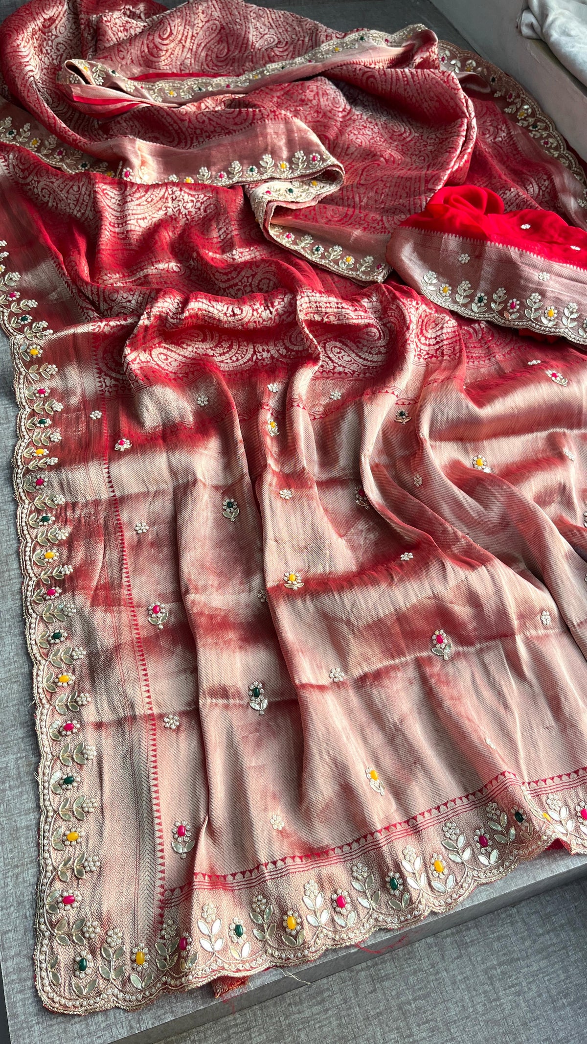 Khaddi Georgette Banarasi Silk Saree with Zardozi & Gotapatti Detailing