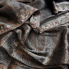 Khaddi Georgette Banarasi Silk Saree with Zardozi & Gotapatti Detailing
