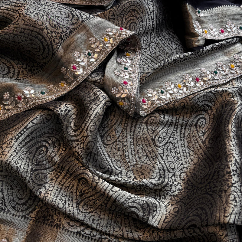 Khaddi Georgette Banarasi Silk Saree with Zardozi & Gotapatti Detailing