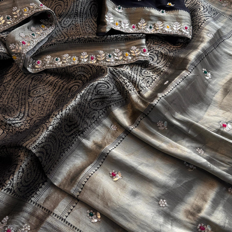 Khaddi Georgette Banarasi Silk Saree with Zardozi & Gotapatti Detailing