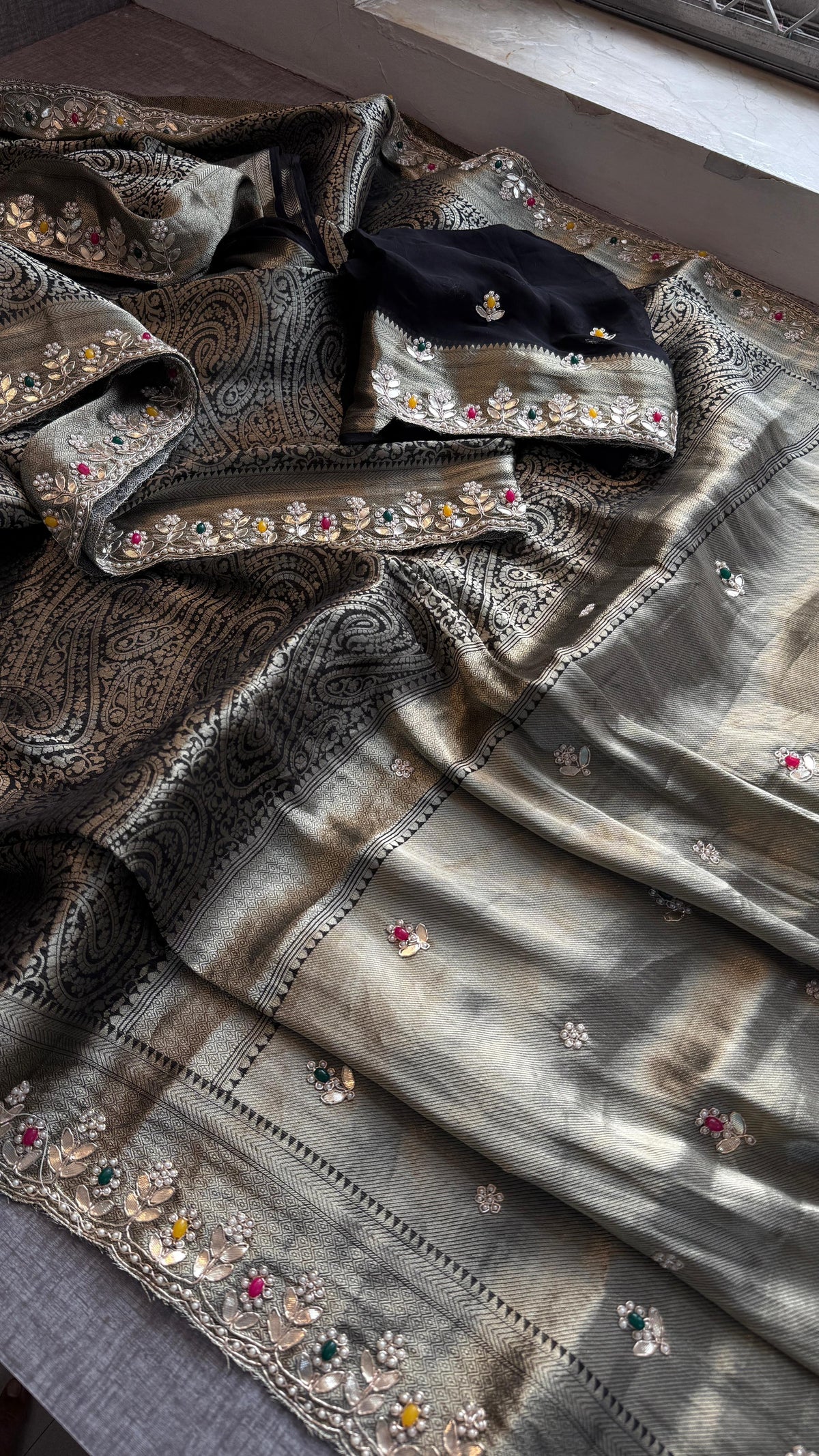 Khaddi Georgette Banarasi Silk Saree with Zardozi & Gotapatti Detailing