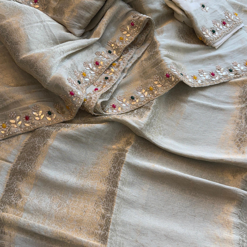 Khaddi Georgette Banarasi Silk Saree with Zardozi & Gotapatti Detailing