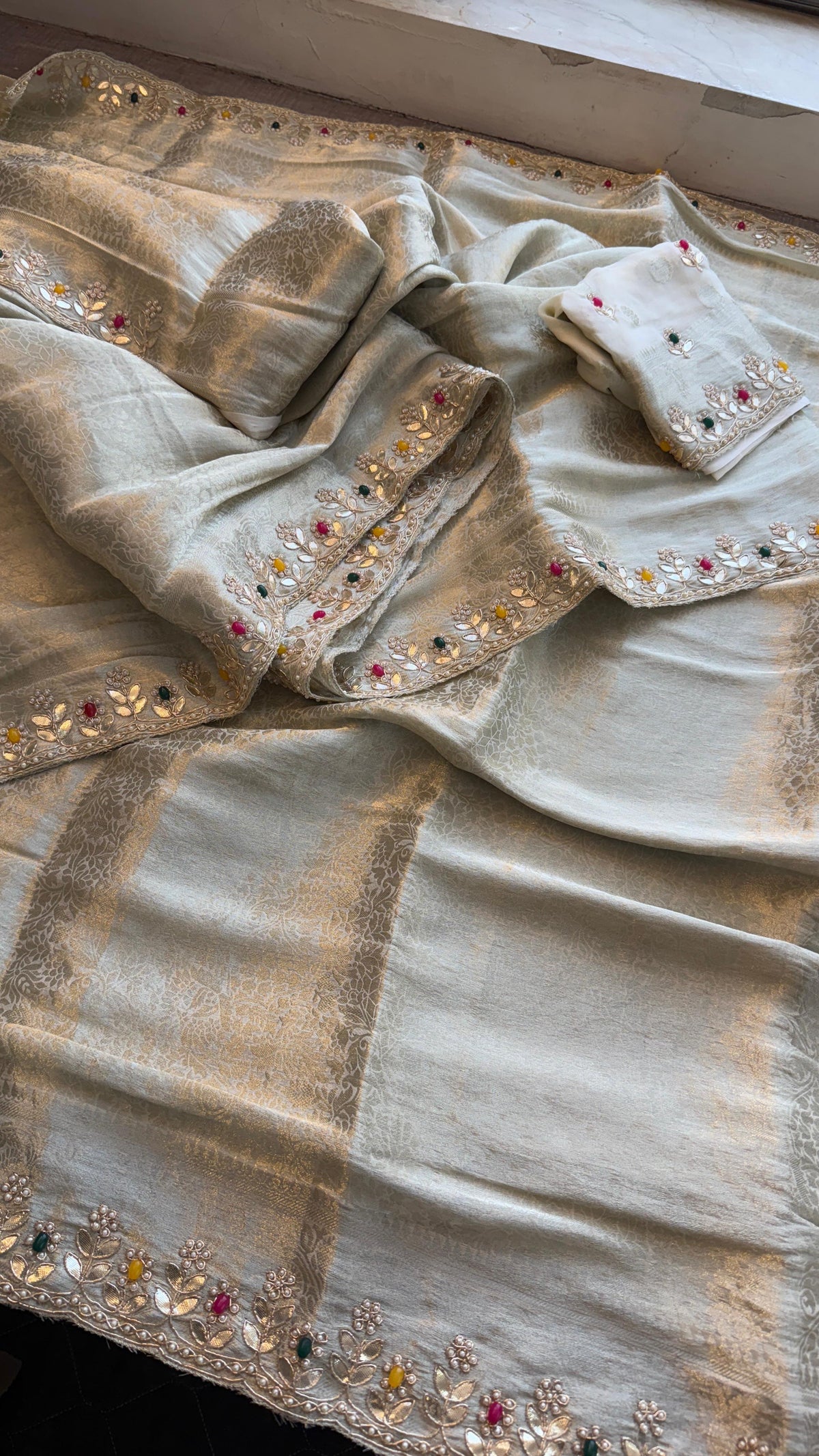 Khaddi Georgette Banarasi Silk Saree with Zardozi & Gotapatti Detailing