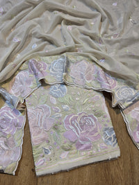 Banarasi Mul Chanderi Embroidered Suit with Sleeves & Dupatta