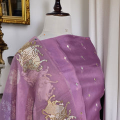 Pure Organza Silk Triple Bail Embroidered Suit with Printed Dupatta