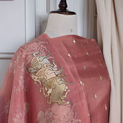 Pure Organza Silk Triple Bail Embroidered Suit with Printed Dupatta