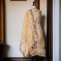 Banarasi Pure Organza Silk Pichwai Embroidered Suit with Dupatta & Cotton Bottom
