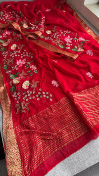 Pure Chinon Crepe Banarasi Saree with Multi-Thread Embroidery