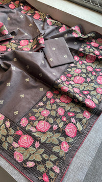 Pure Tussar Silk Saree with Multi-Thread Embroidery