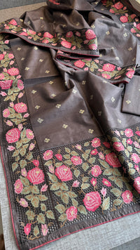 Pure Tussar Silk Saree with Multi-Thread Embroidery
