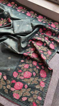 Pure Tussar Silk Saree with Multi-Thread Embroidery