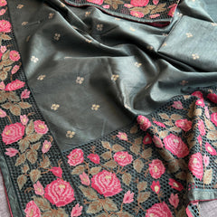 Pure Tussar Silk Saree with Multi-Thread Embroidery