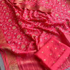 Pure Munga Silk Banarasi Saree with Multi-Thread Embroidery & Blouse