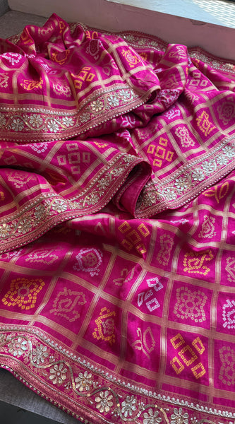 Pure Munga Silk Banarasi Saree with Zardozi, Sequins, Pearl & Kutdana Work