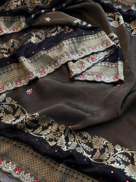 Pure Soft Munga Silk Saree with Zardozi, Resham & Pearl Work