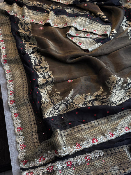 Pure Soft Munga Silk Saree with Zardozi, Resham & Pearl Work