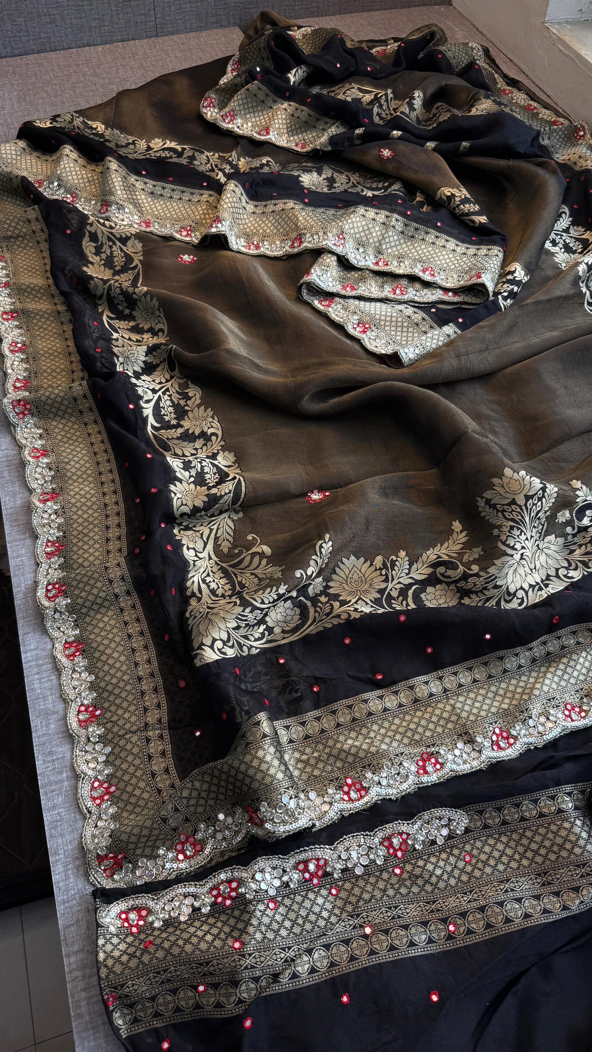 Pure Soft Munga Silk Saree with Zardozi, Resham & Pearl Work