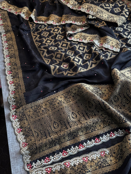 Pure Soft Munga Silk Saree with Zardozi, Resham & Pearl Work