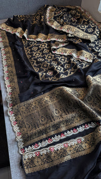 Pure Soft Munga Silk Saree with Zardozi, Resham & Pearl Work