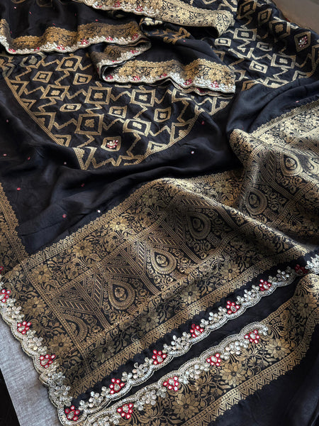 Pure Soft Munga Silk Saree with Zardozi, Resham & Pearl Work