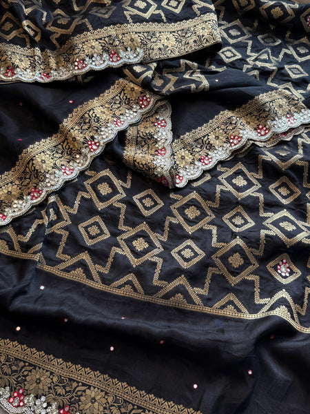 Pure Soft Munga Silk Saree with Zardozi, Resham & Pearl Work