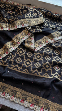 Pure Soft Munga Silk Saree with Zardozi, Resham & Pearl Work