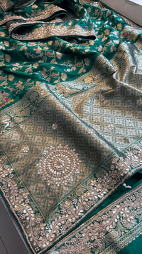 Pure Katan Silk Banarasi Saree with Zardozi Sequins Pearl and Gotta Patti Hand Embroidery