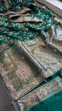 Pure Katan Silk Banarasi Saree with Zardozi Sequins Pearl and Gotta Patti Hand Embroidery