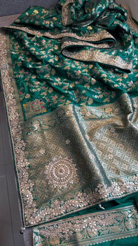 Pure Katan Silk Banarasi Saree with Zardozi Sequins Pearl and Gotta Patti Hand Embroidery