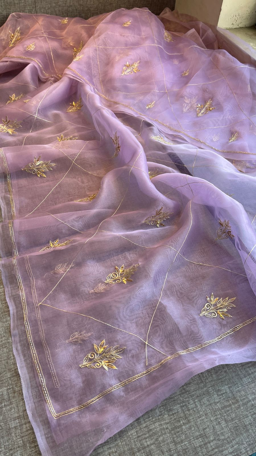 Gold Zari Butti On Tissue Organza Silk · 28 Artisan Hours of work · The Sunehri Edit