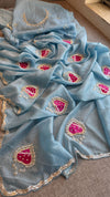 Powder Blue With Premium Pink Zardozi Motifs