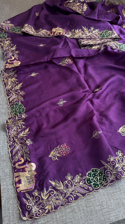 Elephant Motif Resham Embroidery On Munga Silk · 36 Artisan Hours of work · The Virasat Edit