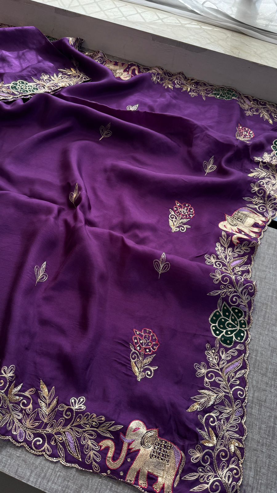 Elephant Motif Resham Embroidery On Munga Silk · 36 Artisan Hours of work · The Virasat Edit